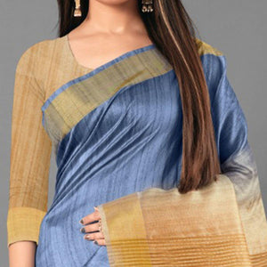 Blue Casual Wear Solid Cotton silk Saree - Peachmode