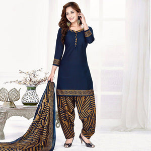 Blue Casual Wear Solid Crepe Patiala Dress Material - Peachmode