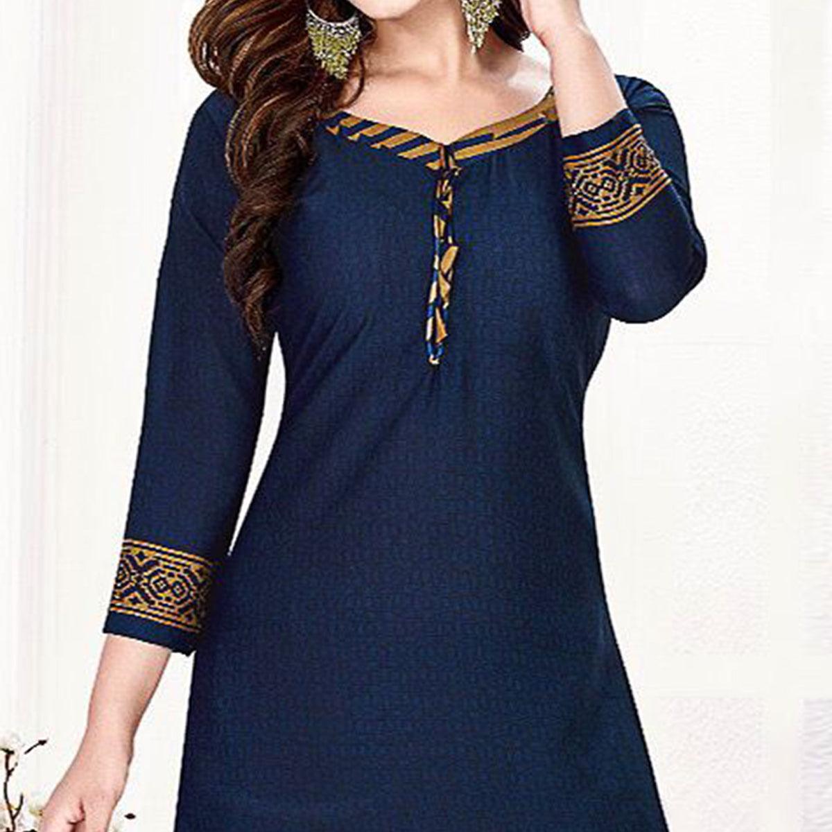 Blue Casual Wear Solid Crepe Patiala Dress Material - Peachmode