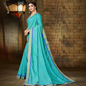 Blue Casual Wear Solid Silk Saree - Peachmode