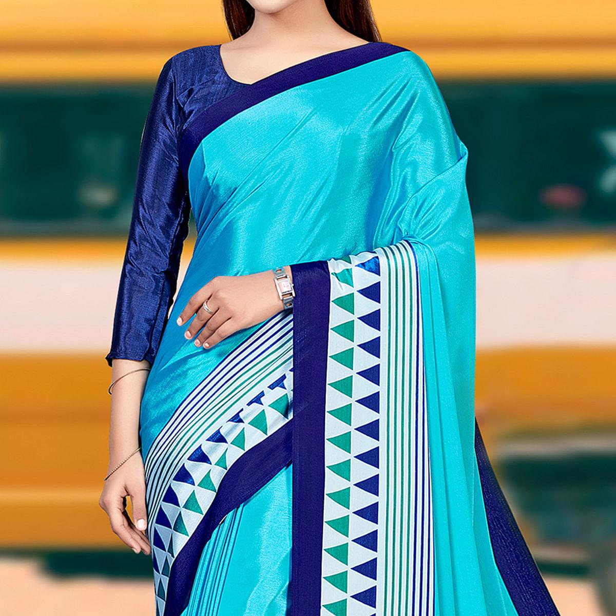 Blue Casual Wear Solid Silk Saree - Peachmode