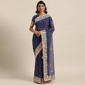Blue Casual Wear  Stripes Printed Georgette Saree - Peachmode