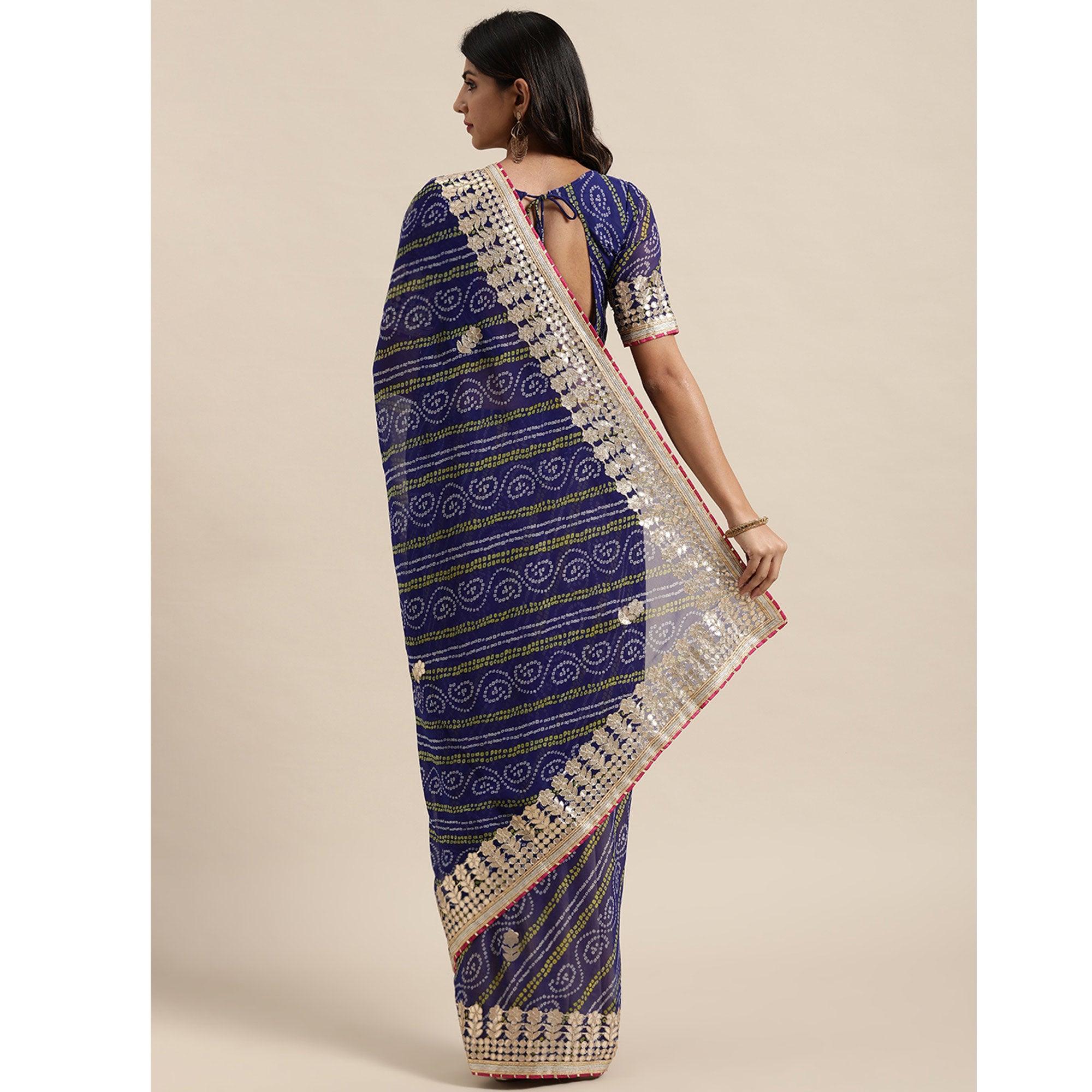 Blue Casual Wear  Stripes Printed Georgette Saree - Peachmode