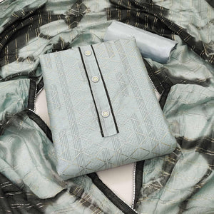 Blue Checks Printed Chanderi Dress Material - Peachmode