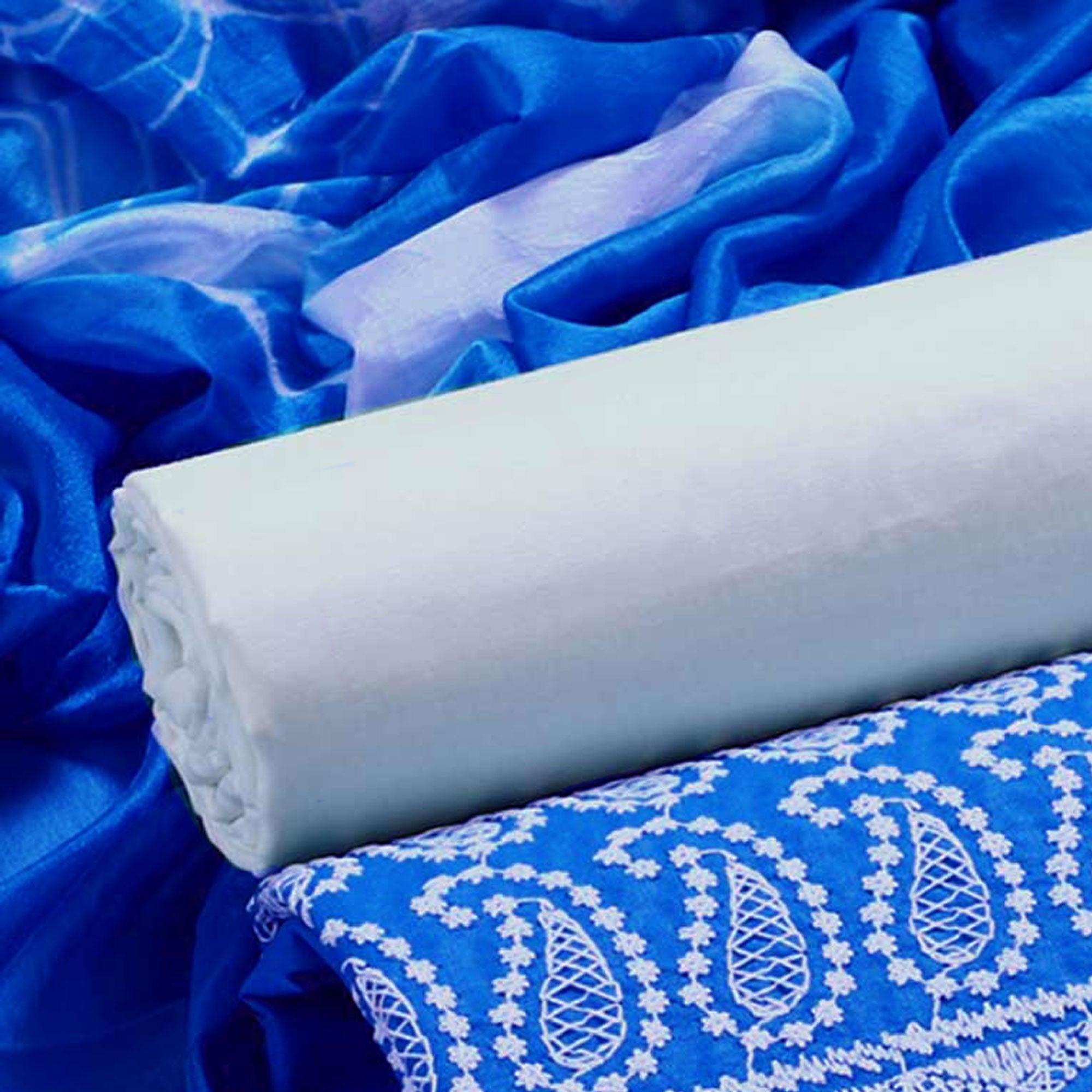 Blue Chikankari Work Poly Cotton Dress Material - Peachmode