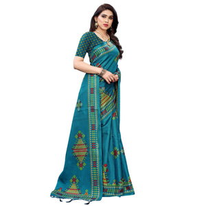 Blue Colored Festive Wear Printed Jute Saree - Peachmode