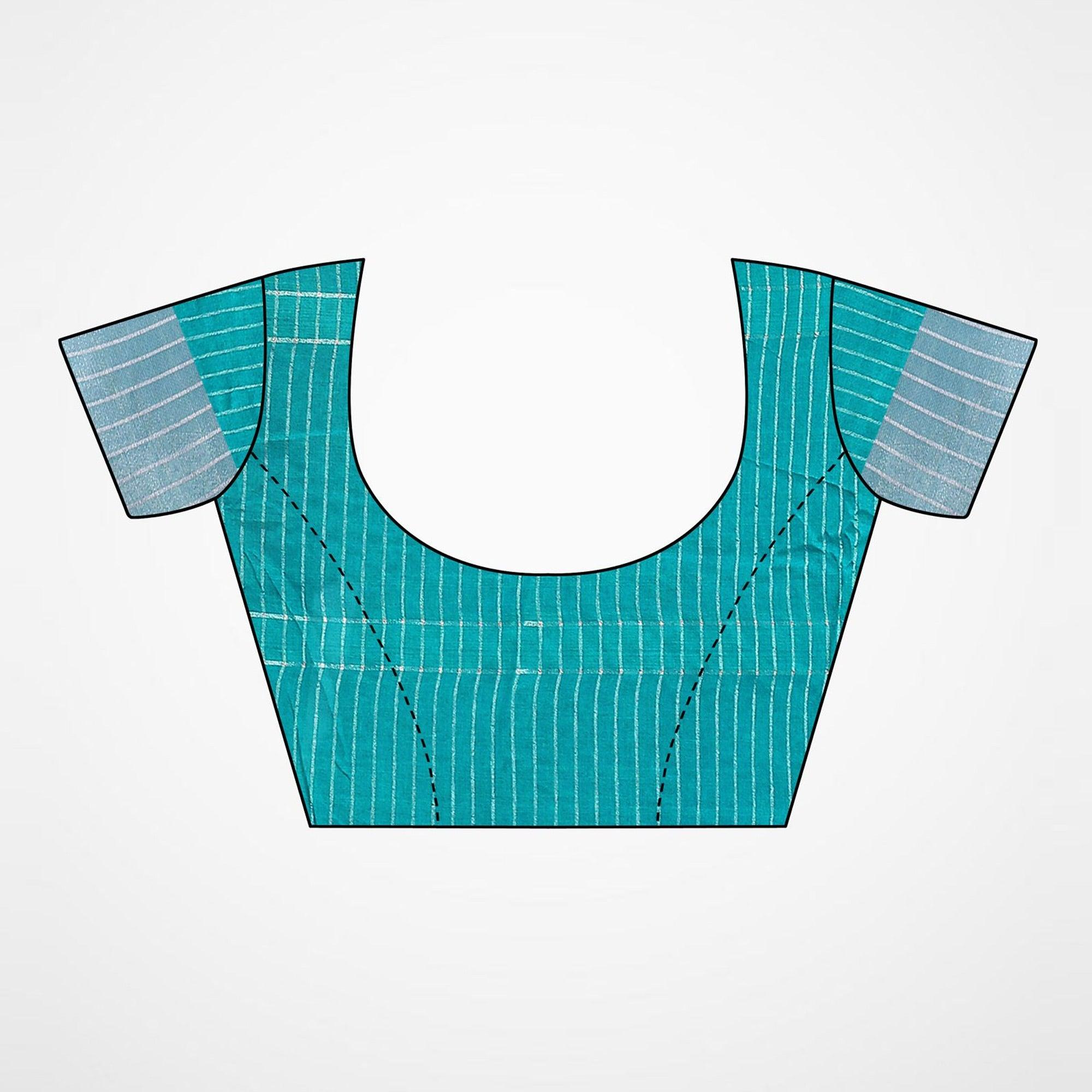 Blue Colored Printed Cotton Blend Saree - Peachmode