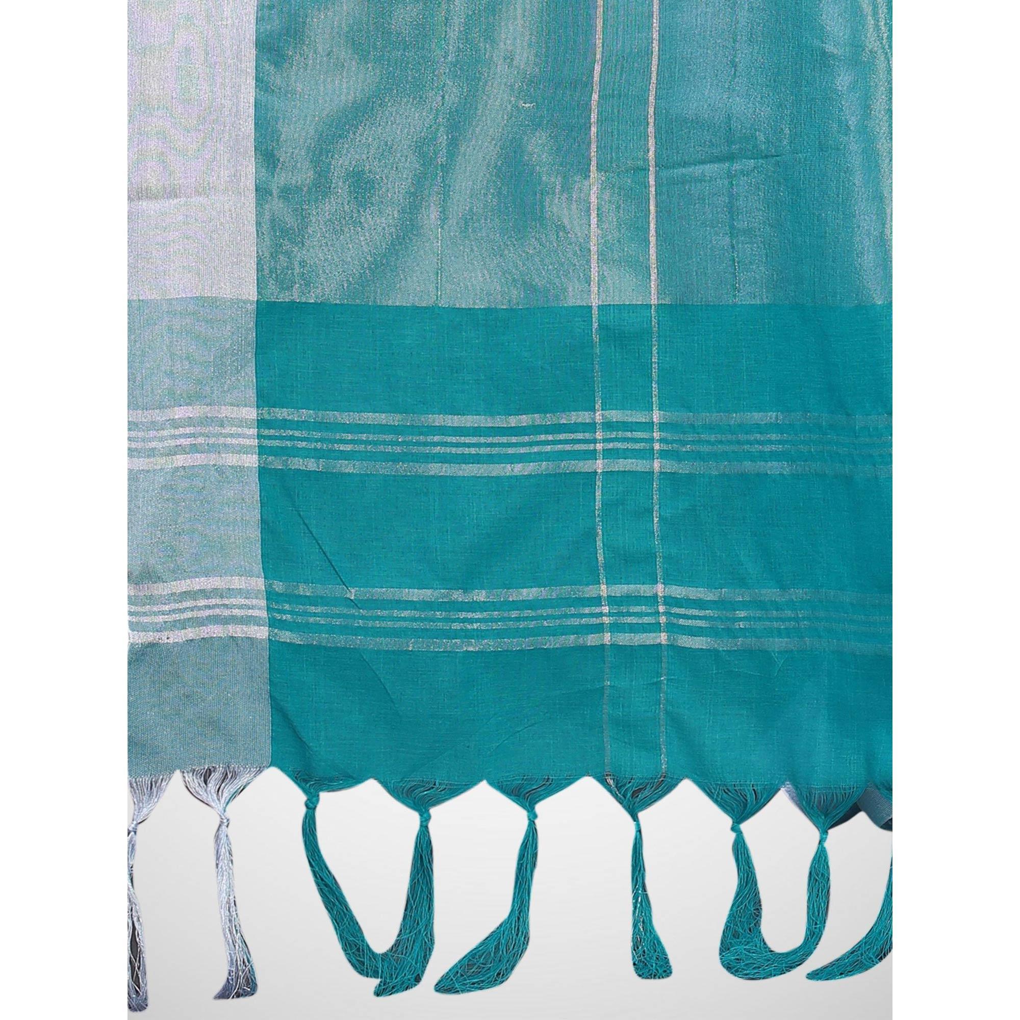 Blue Colored Printed Cotton Blend Saree - Peachmode