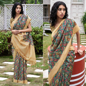 Blue Digital Printed Art Silk Saree - Peachmode