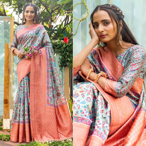 Blue Digital Printed Art Silk Saree - Peachmode