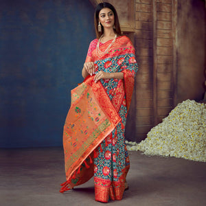 Blue Digital Printed Art Silk Saree With Tassels - Peachmode