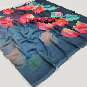 Blue Digital Printed Georgette Saree - Peachmode
