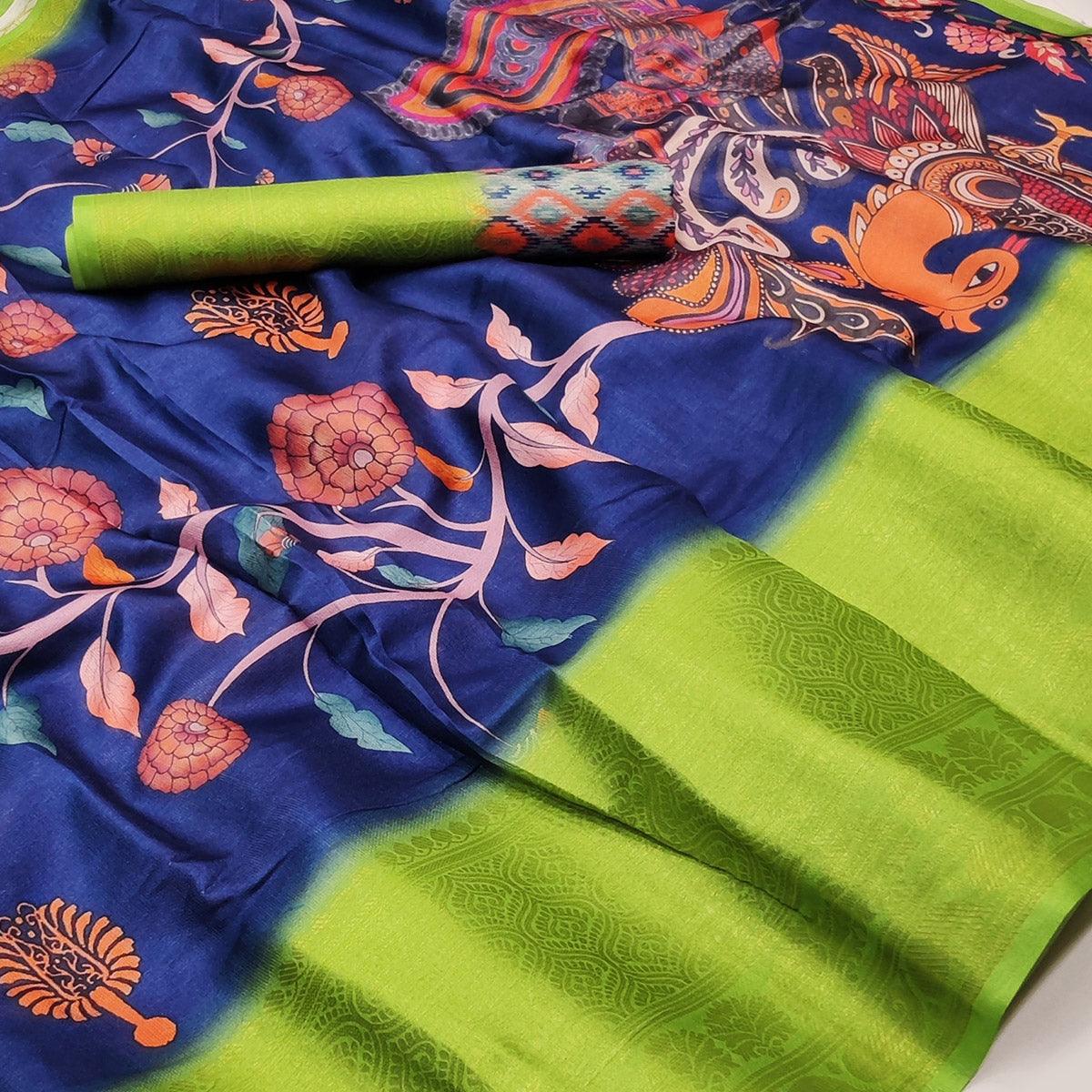 Blue Digital Printed Khaadi Saree - Peachmode