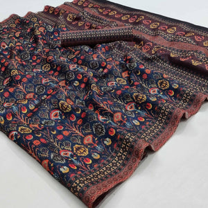 Blue Digital Printed Pure Cotton Saree - Peachmode