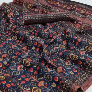 Blue Digital Printed Pure Cotton Saree - Peachmode