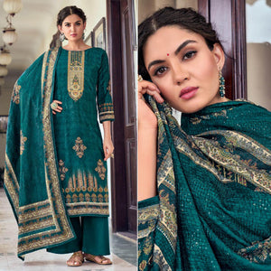 Blue Digital Printed With Embroidered Velvet Palazzo Suit - Peachmode