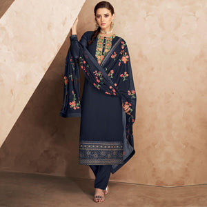 Blue Embellished Partywear Embroidered Heavy Faux Georgette Suit - Peachmode
