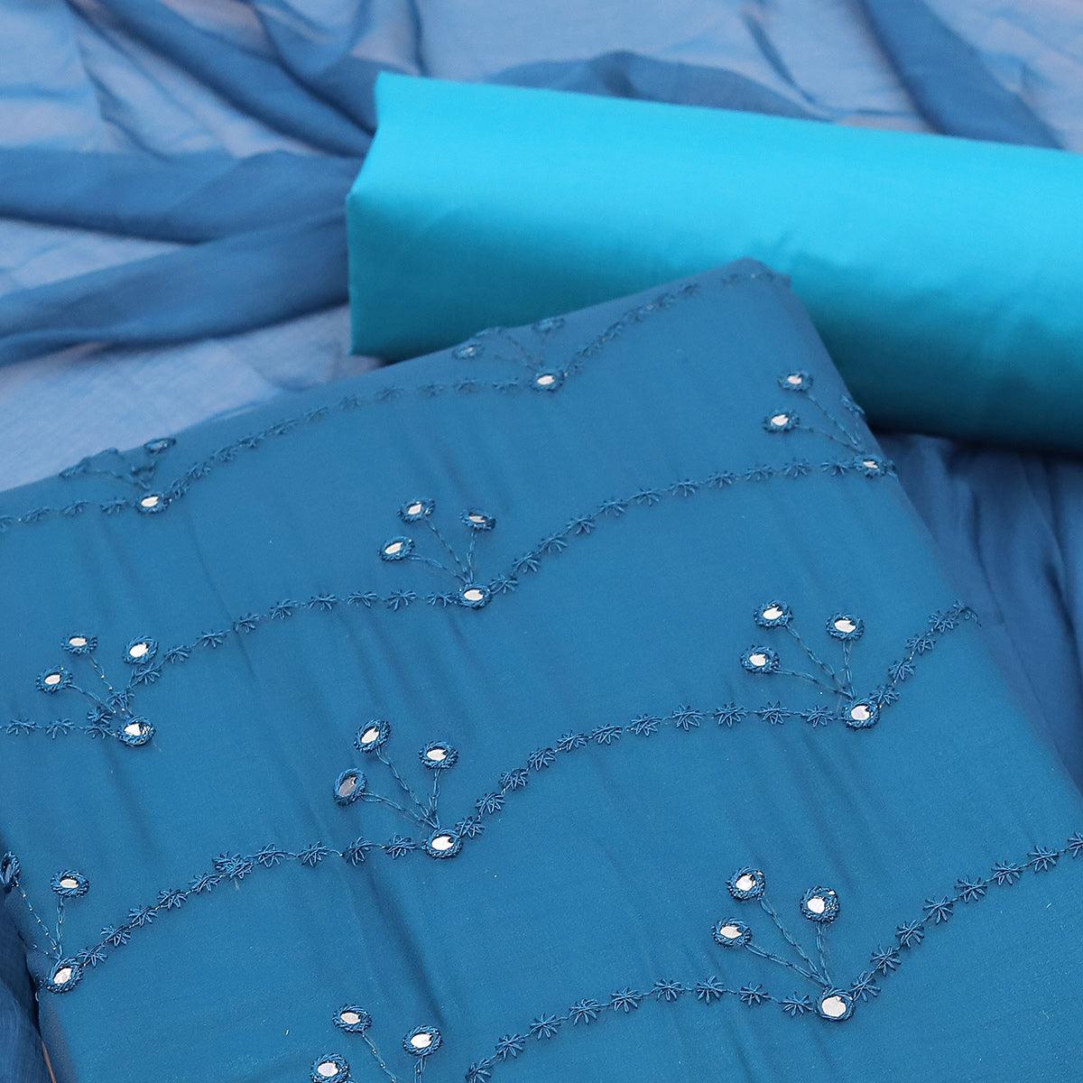 Blue Embellished With Embroidered Georgette Dress Material - Peachmode