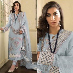 Blue Embellished With Embroidered Georgette Pakistani Suit - Peachmode