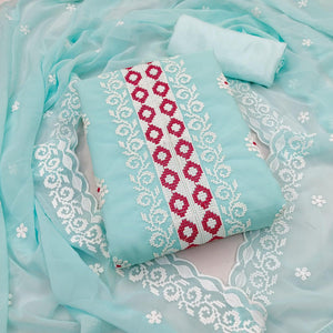 Blue Embroidered Georgette Dress Material - Peachmode