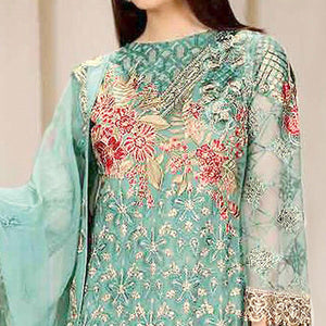 Blue Embroidered Georgette Pakistani Suit - Peachmode