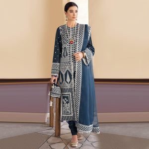 Blue Embroidered Georgette Partywear Pakistani Suit - Peachmode