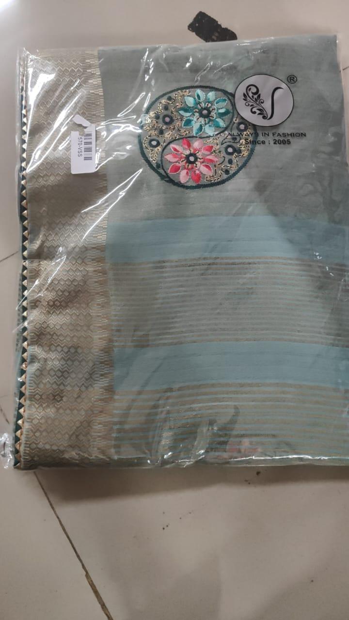 Blue Embroidered Georgette Saree - Peachmode