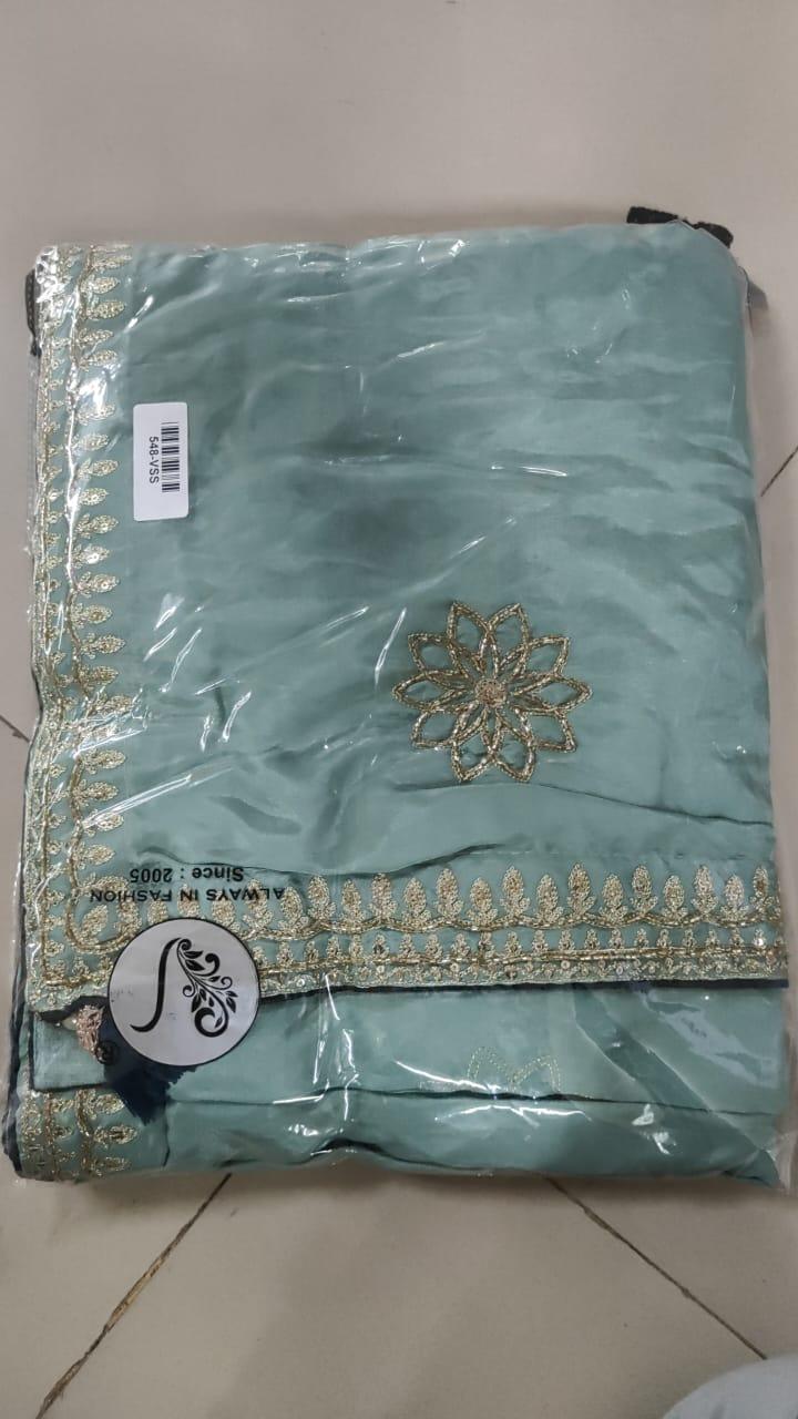 Blue Embroidered Georgette Saree - Peachmode