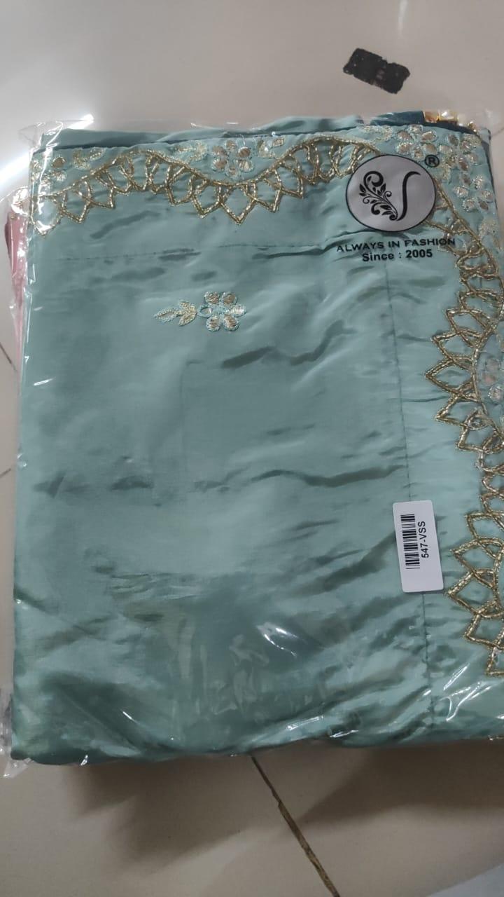 Blue Embroidered Georgette Saree - Peachmode