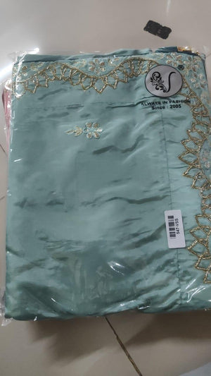 Blue Embroidered Georgette Saree - Peachmode