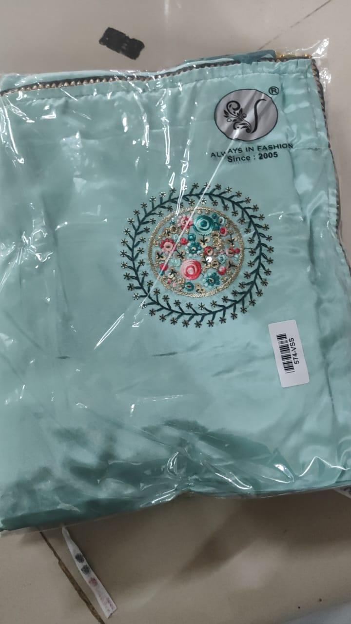 Blue Embroidered Georgette Saree - Peachmode