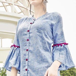 Blue Embroidered Khaadi Kurti - Peachmode