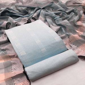 Blue Embroidered Pure Cotton Dress Material - Peachmode