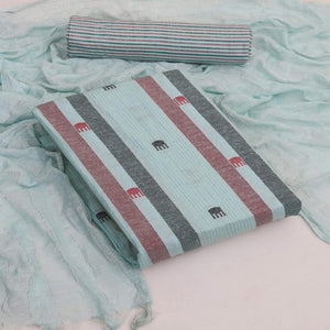 Blue Embroidered Pure Cotton Dress Material - Peachmode