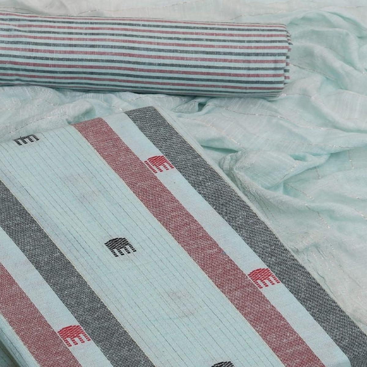 Blue Embroidered Pure Cotton Dress Material - Peachmode