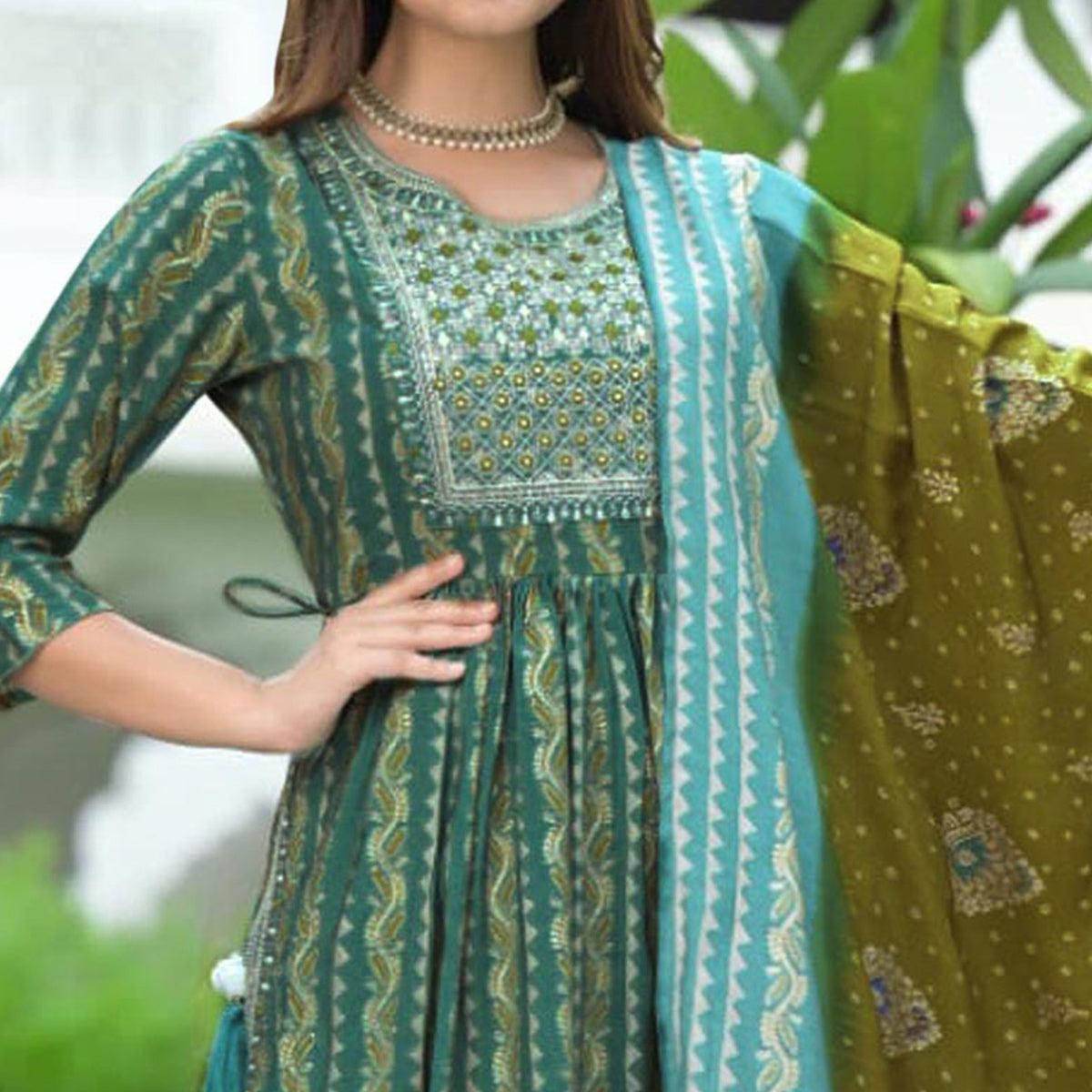 Blue Embroidered With Embellished Chanderi Salwar Suit - Peachmode