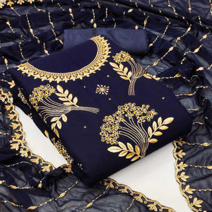 Blue Embroidered With Embellished Georgette Dress Material - Peachmode