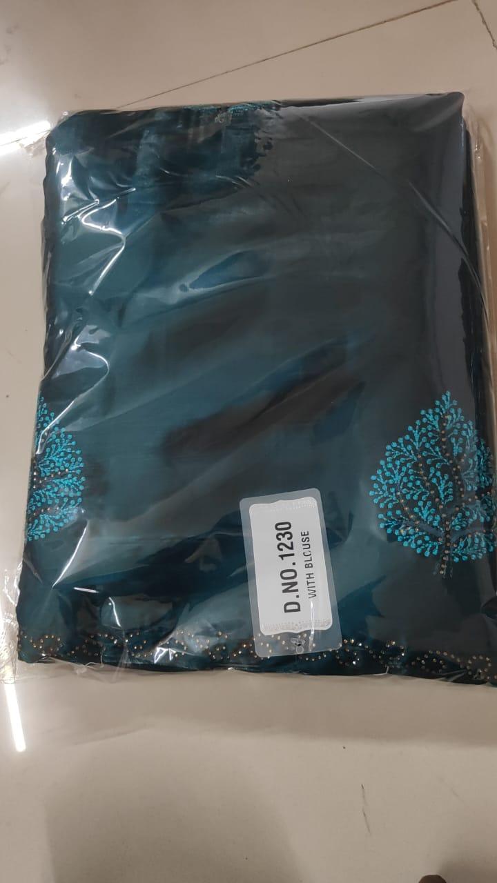 Blue Embroidered With Embellished Georgette Saree - Peachmode