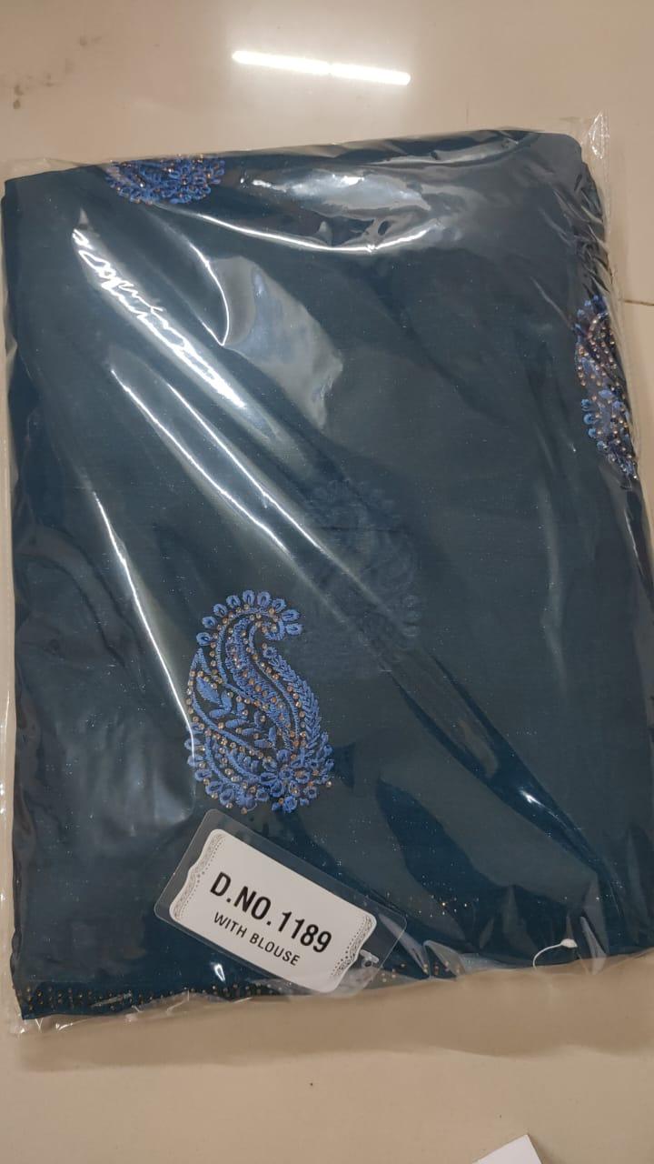 Blue Embroidered With Embellished Georgette Saree - Peachmode