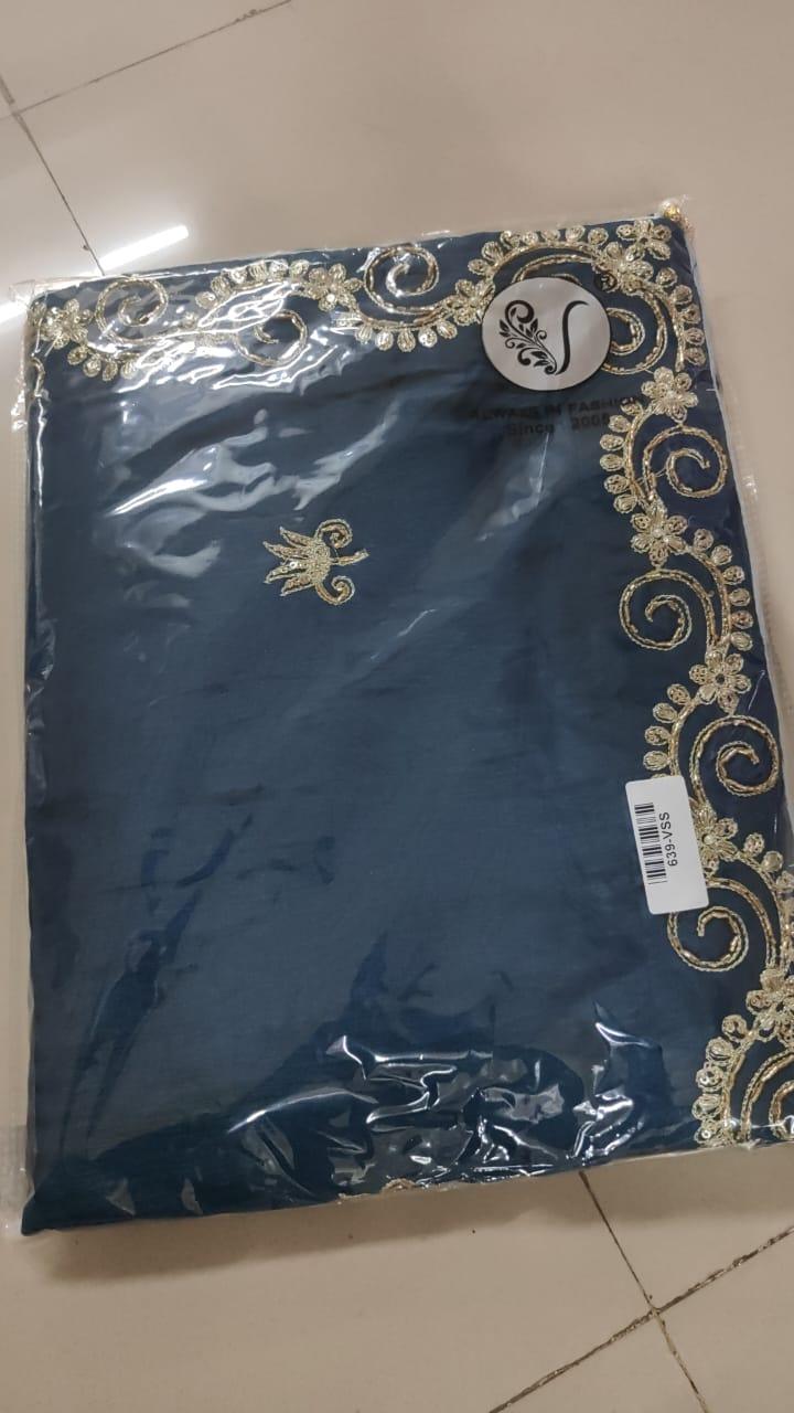 Blue Embroidered With Embellished Georgette Saree - Peachmode