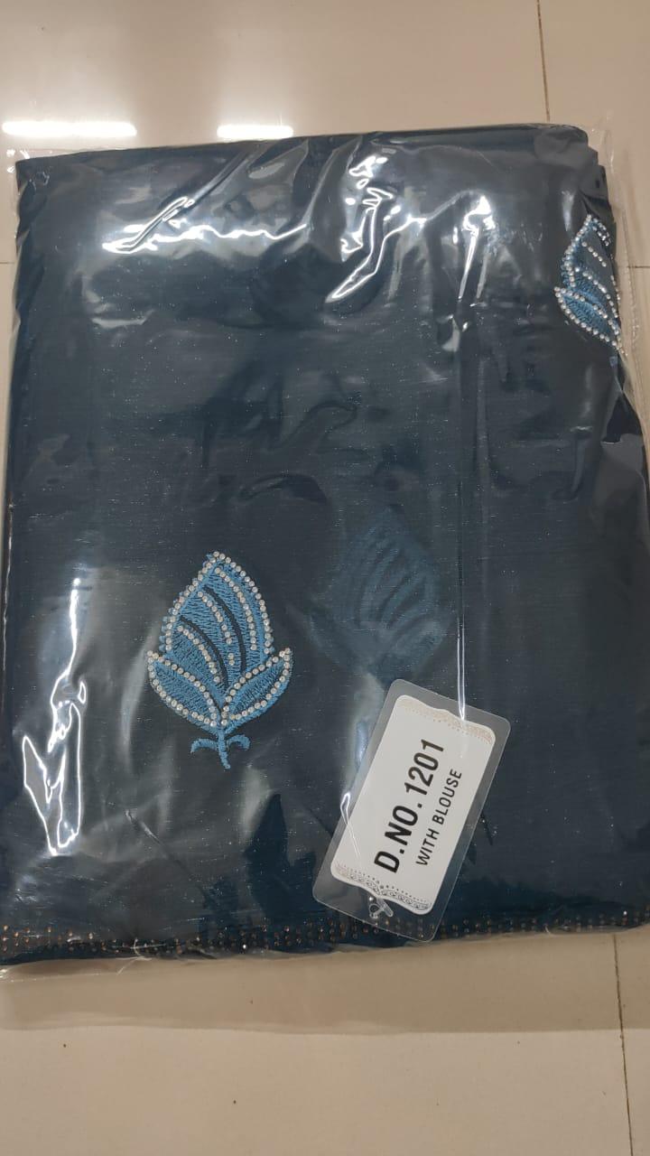 Blue Embroidered With Embellished Georgette Saree - Peachmode