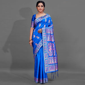 Blue Festive Art Silk Saree With Unstitched Blouse - Peachmode