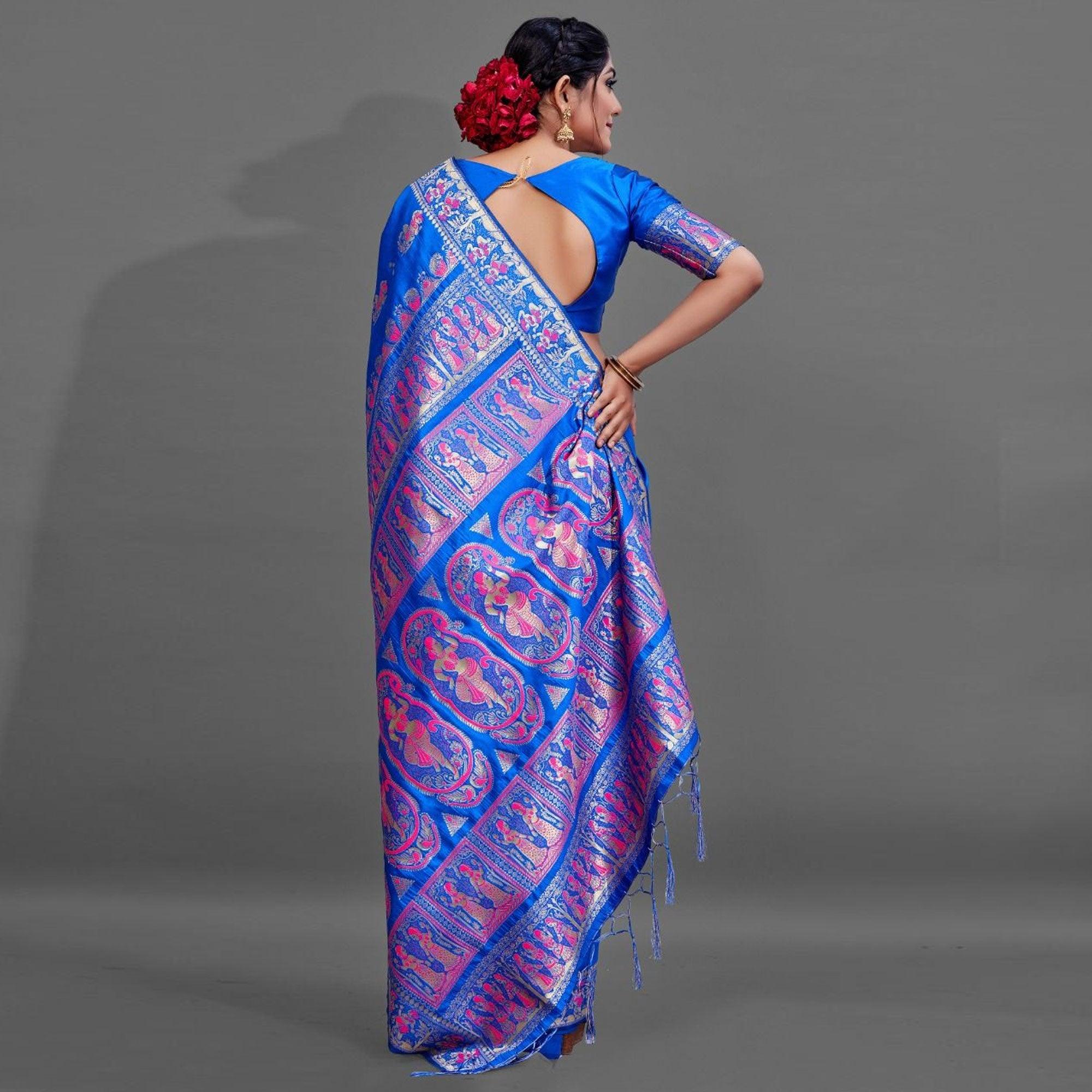 Blue Festive Art Silk Saree With Unstitched Blouse - Peachmode