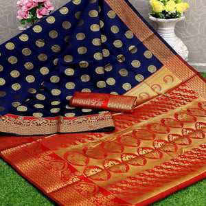 Blue Festive Embroidered Kota Banarasi Art Silk Saree - Peachmode