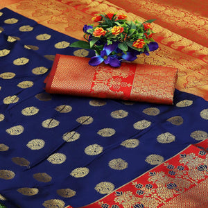Blue Festive Embroidered Kota Banarasi Art Silk Saree - Peachmode