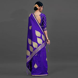 Blue Festive Silk Blend Woven Saree With Unstitched Blouse - Peachmode