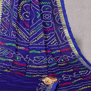 Blue Festive Wear Bandhani Printed Georgette Saree With Lace Border - Peachmode