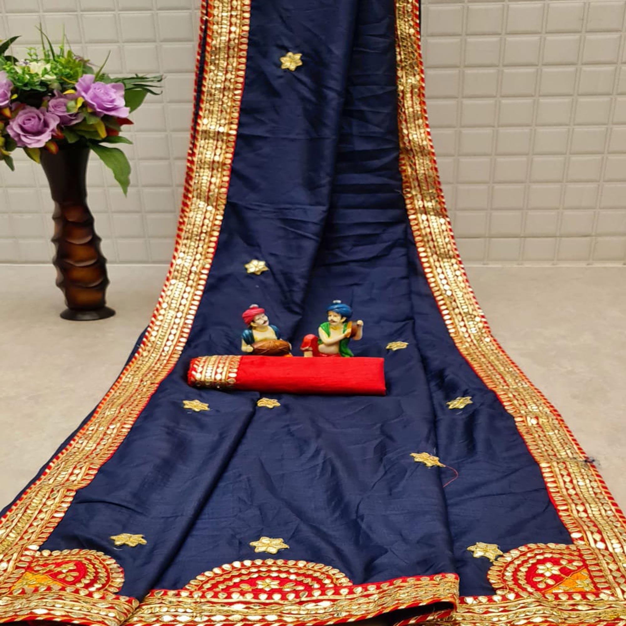 Blue Festive Wear Dola Silk Saree With Gotta Patti Lace Border - Peachmode