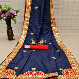 Blue Festive Wear Dola Silk Saree With Gotta Patti Lace Border - Peachmode