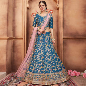 Blue Festive Wear Dori Thread Sequence Work Art Silk Lehenga Choli - Peachmode